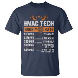 HVAC Tech Hourly Rate T Shirt Funny Labor Pricing List Technician Quote Graphic TS10 Navy Print Your Wear