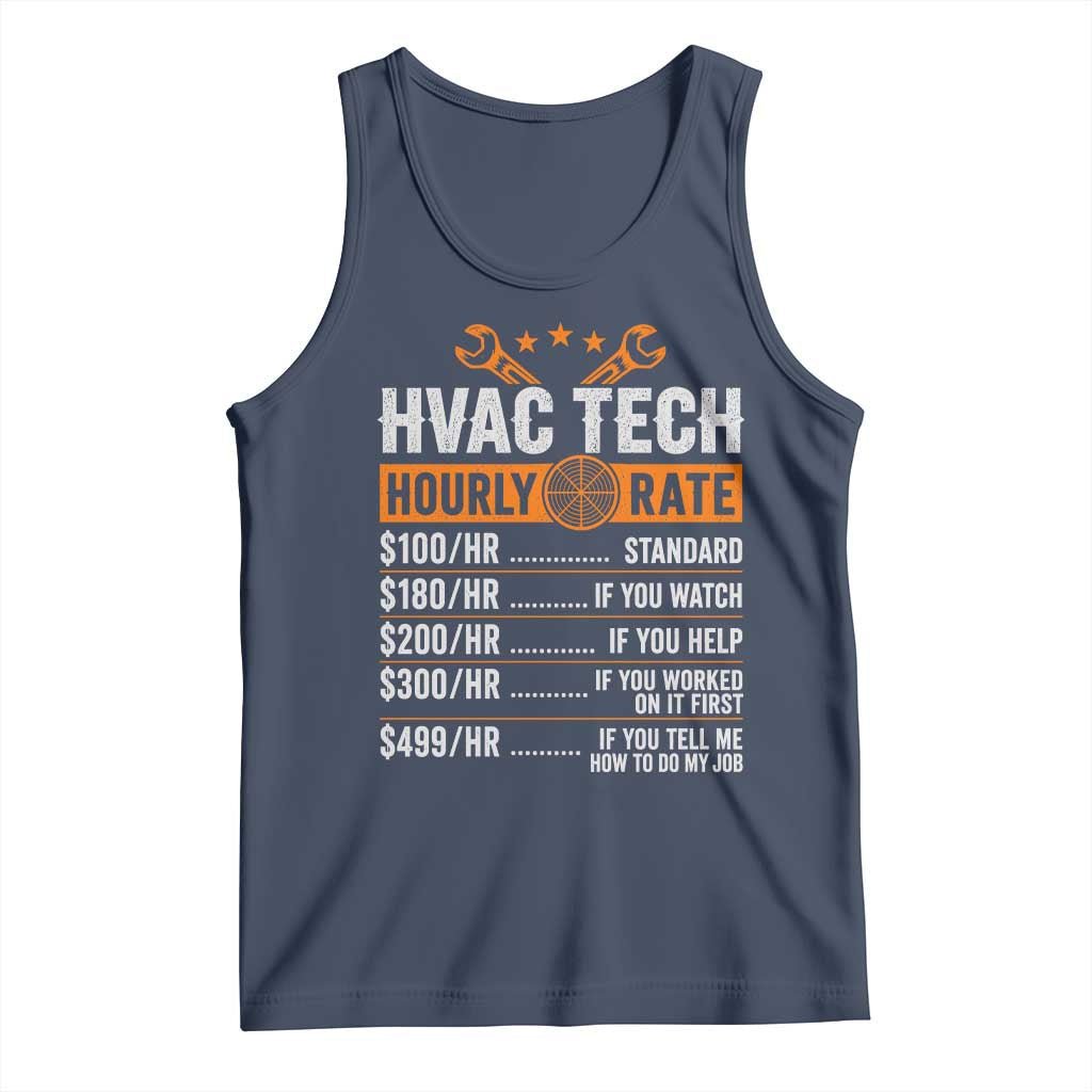 HVAC Tech Hourly Rate Tank Top Funny Labor Pricing List Technician Quote Graphic TS10 Navy Print Your Wear