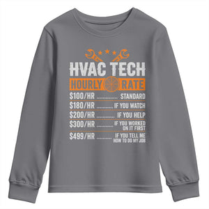 HVAC Tech Hourly Rate Youth Sweatshirt Funny Labor Pricing List Technician Quote Graphic TS10 Charcoal Print Your Wear