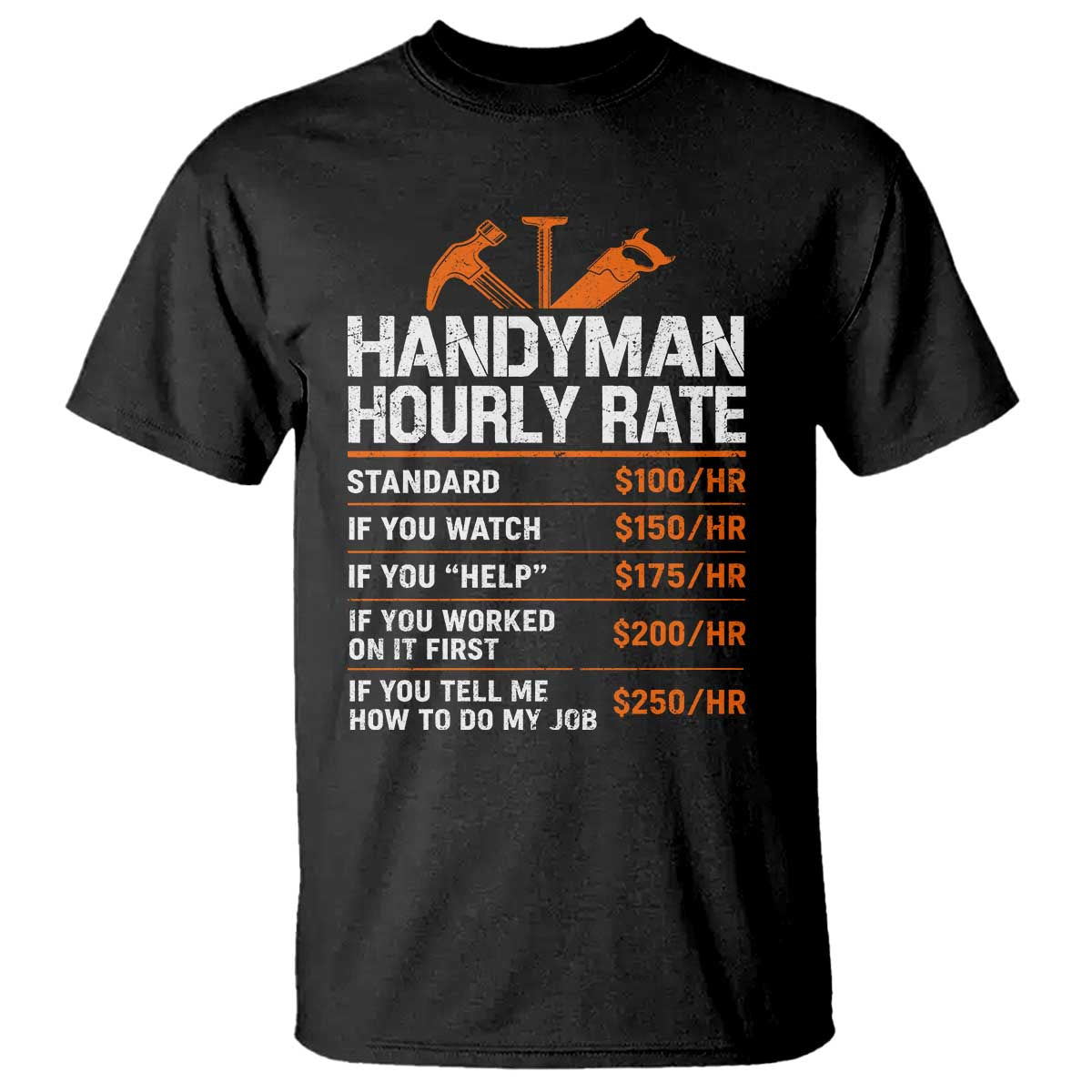 Handyman Hourly Rate T Shirt Handyman Gifts Contractor Coworker Gift TS10 Black Print Your Wear