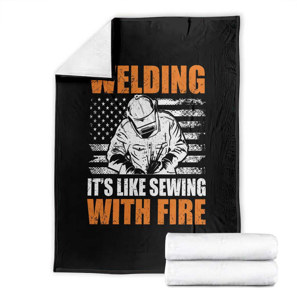 Welder Gifts for Men Throw Blanket Welding Its Like Sewing With Fire American Flag TS10 Black Print Your Wear