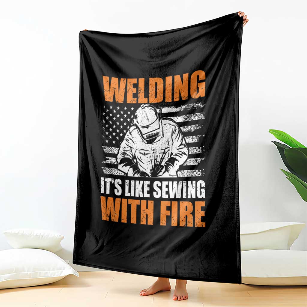 Welder Gifts for Men Throw Blanket Welding Its Like Sewing With Fire American Flag TS10 Print Your Wear