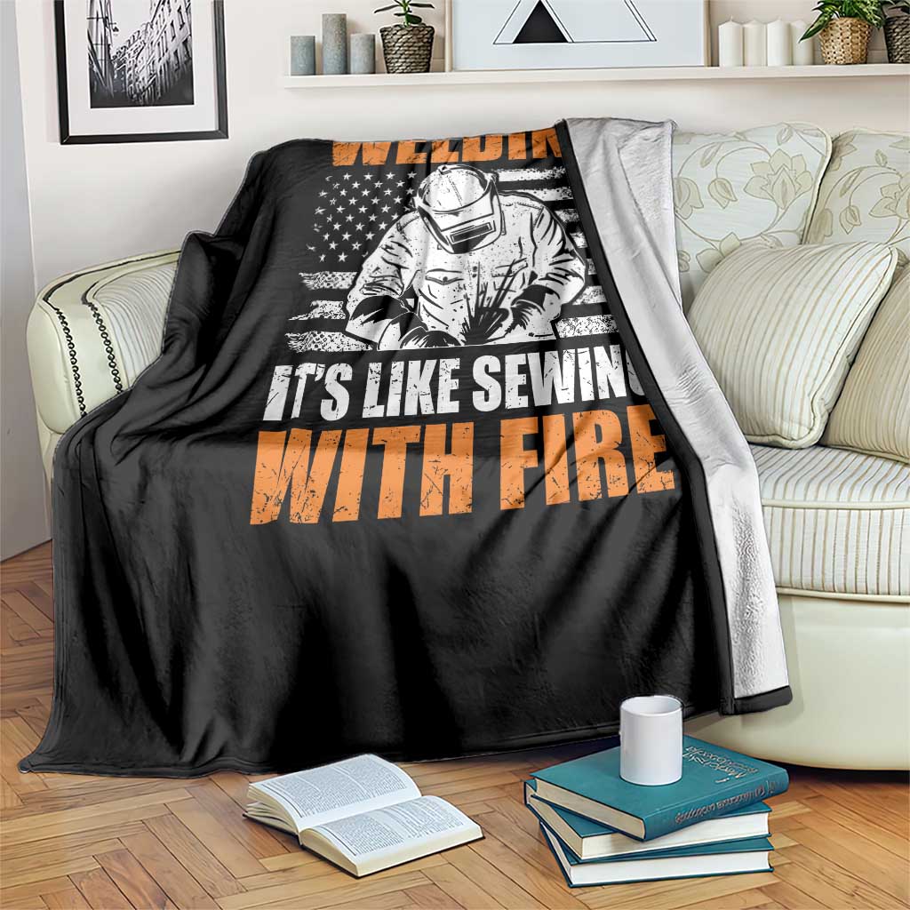 Welder Gifts for Men Throw Blanket Welding Its Like Sewing With Fire American Flag TS10 Print Your Wear