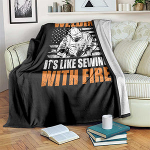 Welder Gifts for Men Throw Blanket Welding Its Like Sewing With Fire American Flag TS10 Print Your Wear