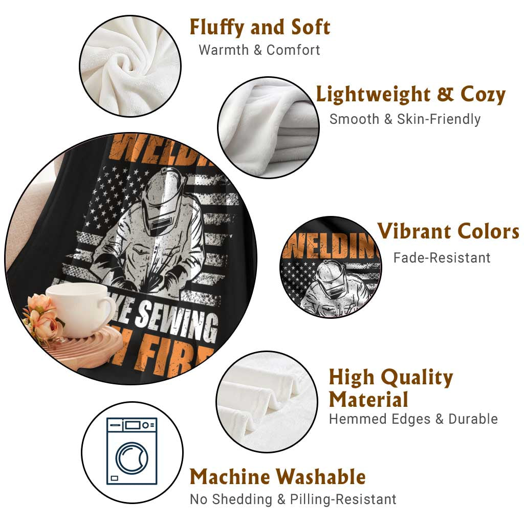 Welder Gifts for Men Throw Blanket Welding Its Like Sewing With Fire American Flag TS10 Print Your Wear