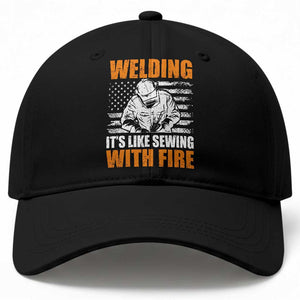 Welder Gifts for Men Baseball Cap Welding Its Like Sewing With Fire American Flag TS10 Print Your Wear