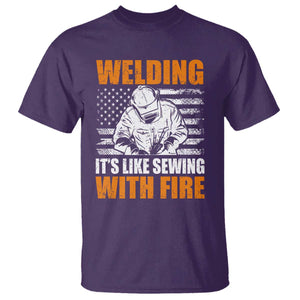 Welder Gifts for Men T Shirt Welding Its Like Sewing With Fire American Flag TS10 Purple Print Your Wear