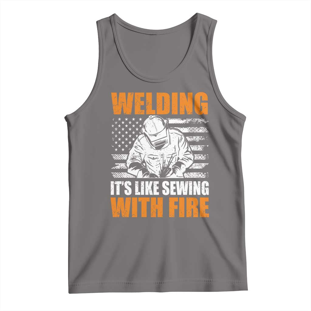Welder Gifts for Men Tank Top Welding Its Like Sewing With Fire American Flag TS10 Deep Heather Print Your Wear