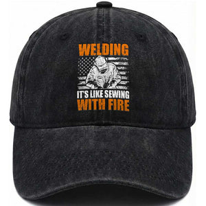 Welder Gifts for Men Washed Cotton Baseball Cap Welding Its Like Sewing With Fire American Flag TS10 Print Your Wear