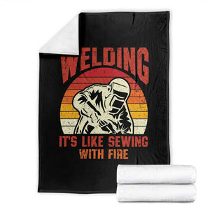 Funny Welder Throw Blanket Welding It's Like Sewing With Fire Retro Graphic TS10 Black Print Your Wear
