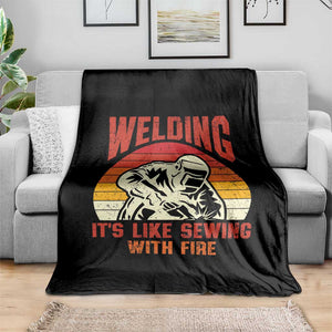 Funny Welder Throw Blanket Welding It's Like Sewing With Fire Retro Graphic TS10 Print Your Wear