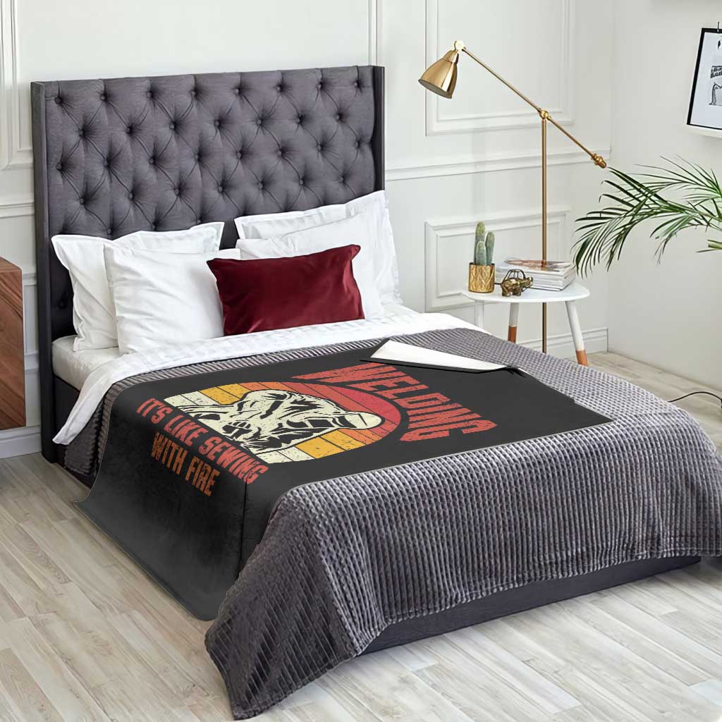 Funny Welder Throw Blanket Welding It's Like Sewing With Fire Retro Graphic TS10 Print Your Wear