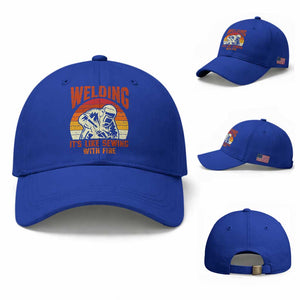 Funny Welder Baseball Cap Welding It's Like Sewing With Fire Retro Graphic TS10 Baseball Cap Universal Fit Royal Blue Print Your Wear