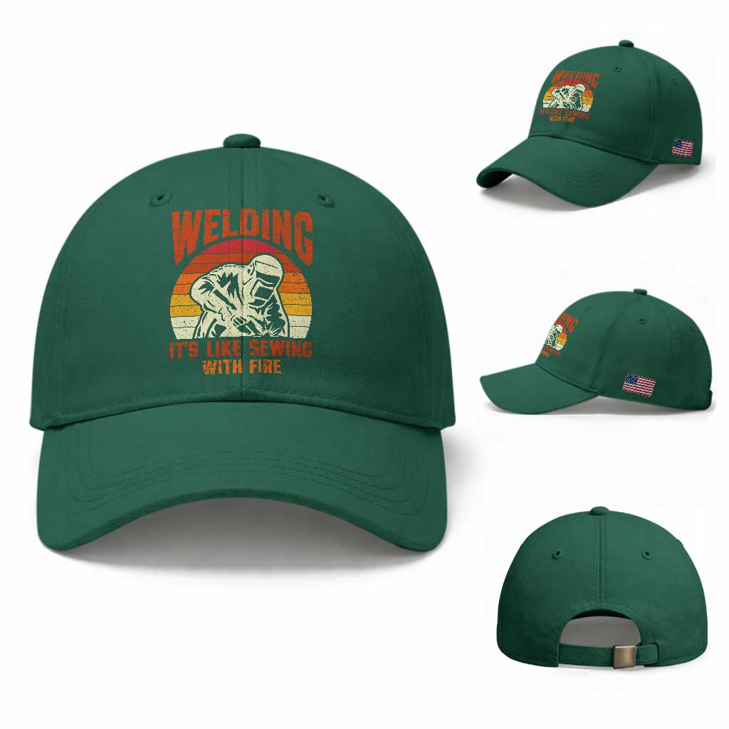Funny Welder Baseball Cap Welding It's Like Sewing With Fire Retro Graphic TS10 Baseball Cap Universal Fit Irish Green Print Your Wear