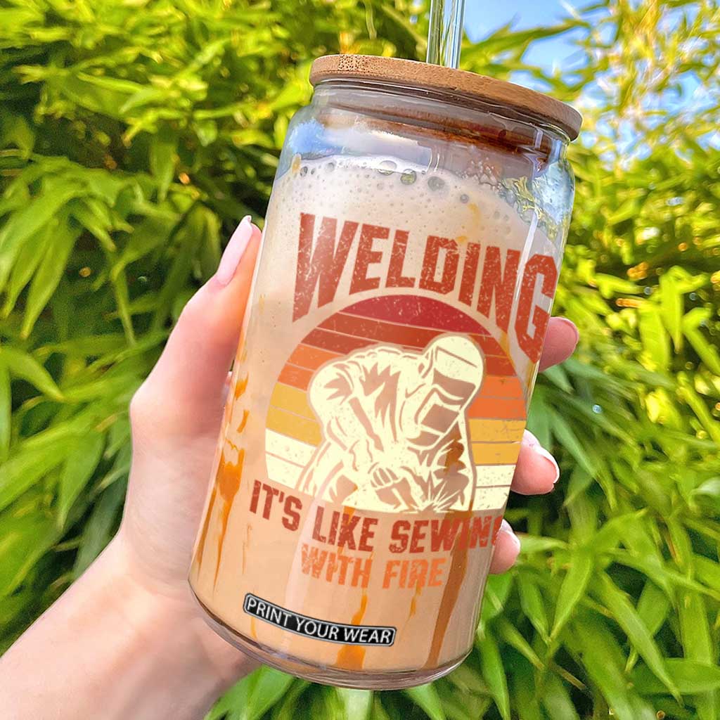 Funny Welder Glass Can Welding It's Like Sewing With Fire Retro Graphic TS10 Black Print Your Wear