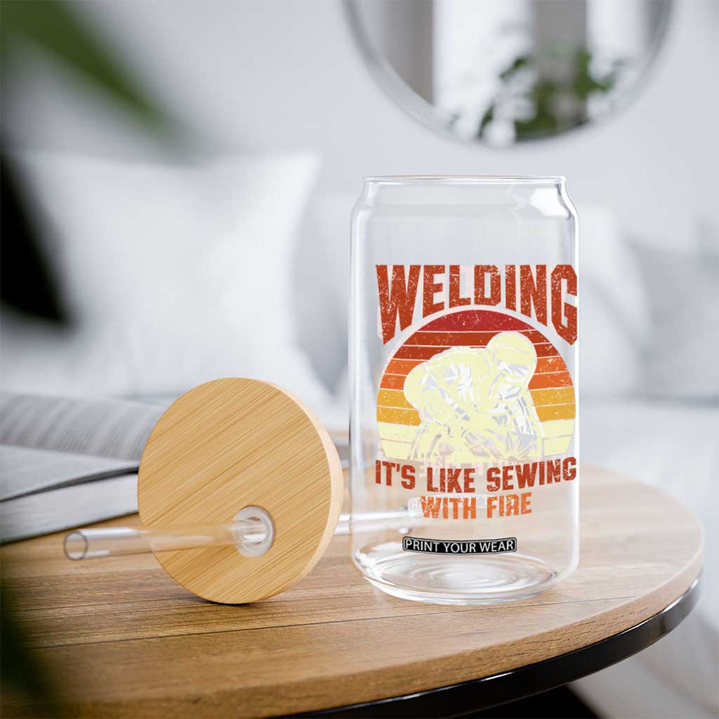 Funny Welder Glass Can Welding It's Like Sewing With Fire Retro Graphic TS10 Print Your Wear