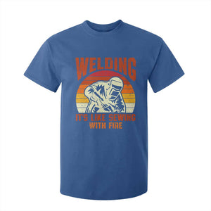 Funny Welder T Shirt For Kid Welding It's Like Sewing With Fire Retro Graphic TS10 Royal Blue Print Your Wear