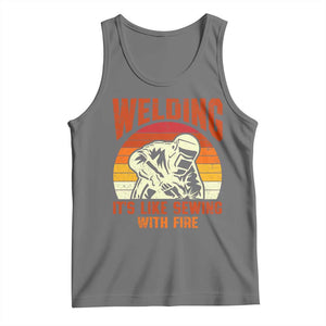 Funny Welder Tank Top Welding It's Like Sewing With Fire Retro Graphic TS10 Black Heather Print Your Wear