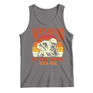 Funny Welder Tank Top Welding It's Like Sewing With Fire Retro Graphic TS10 Deep Heather Print Your Wear