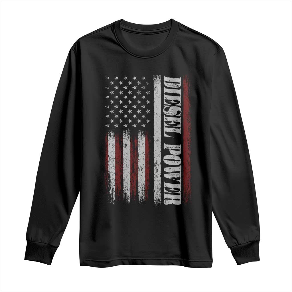 Vintage Distressed Mechanic Trucker Graphic Long Sleeve Shirt Diesel Power USA Flag TS10 Black Print Your Wear