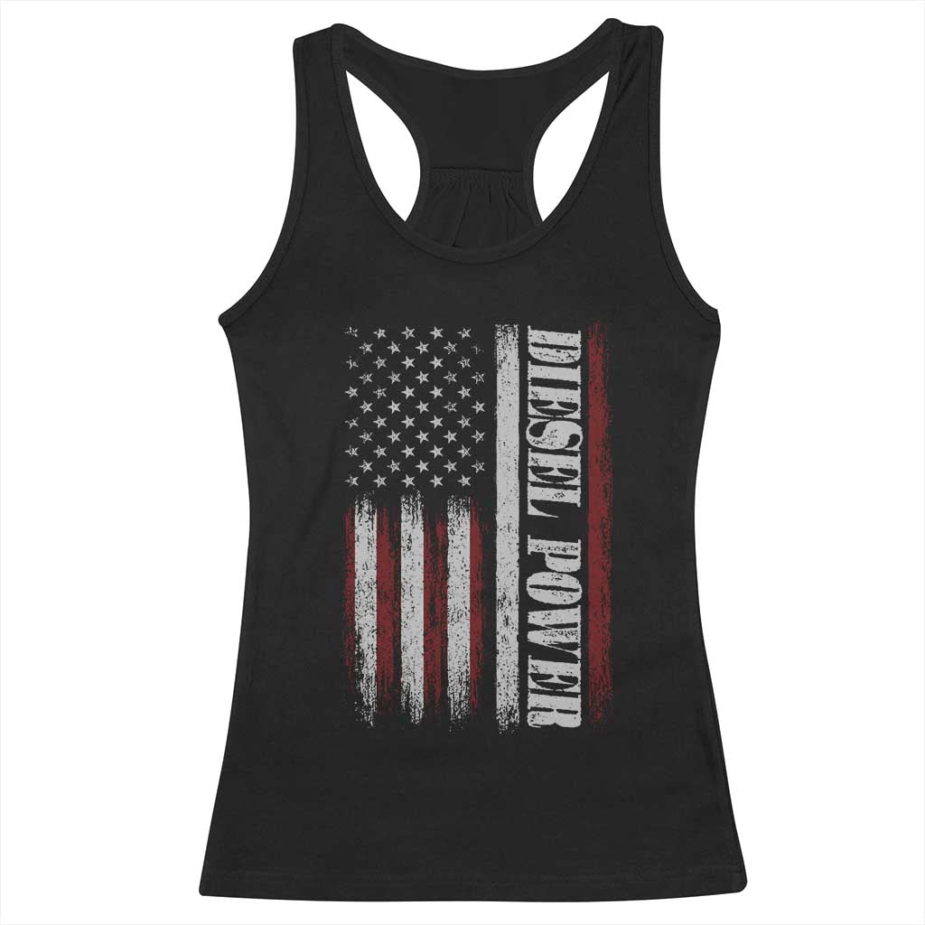 Vintage Distressed Mechanic Trucker Graphic Racerback Tank Top Diesel Power USA Flag TS10 Black Print Your Wear