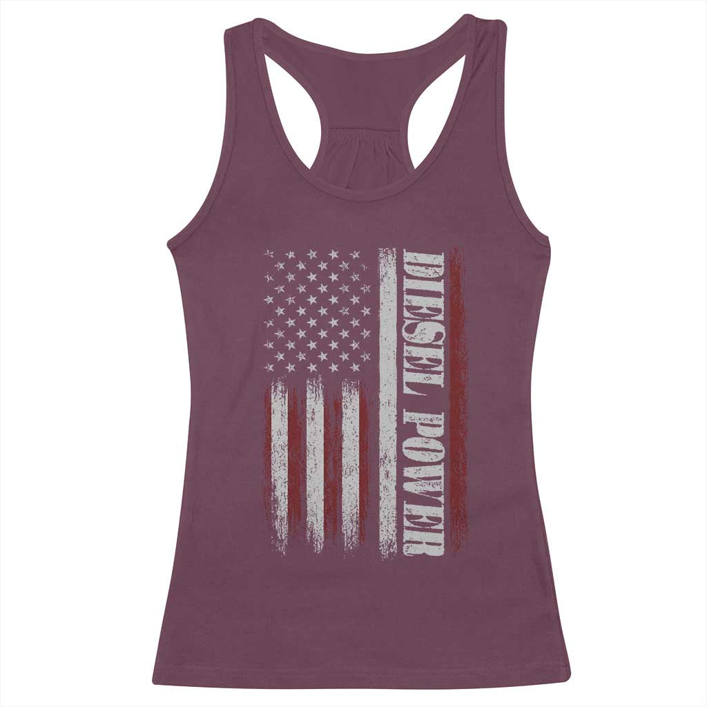 Vintage Distressed Mechanic Trucker Graphic Racerback Tank Top Diesel Power USA Flag TS10 Maroon Print Your Wear