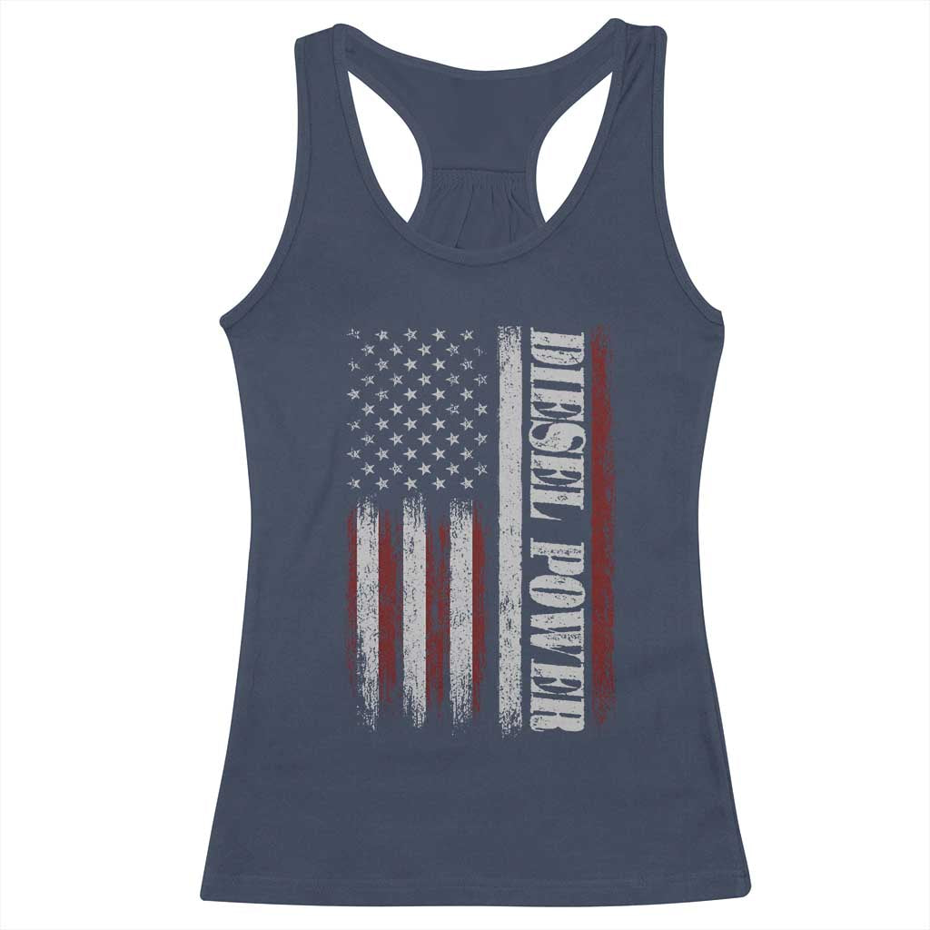Vintage Distressed Mechanic Trucker Graphic Racerback Tank Top Diesel Power USA Flag TS10 Navy Print Your Wear