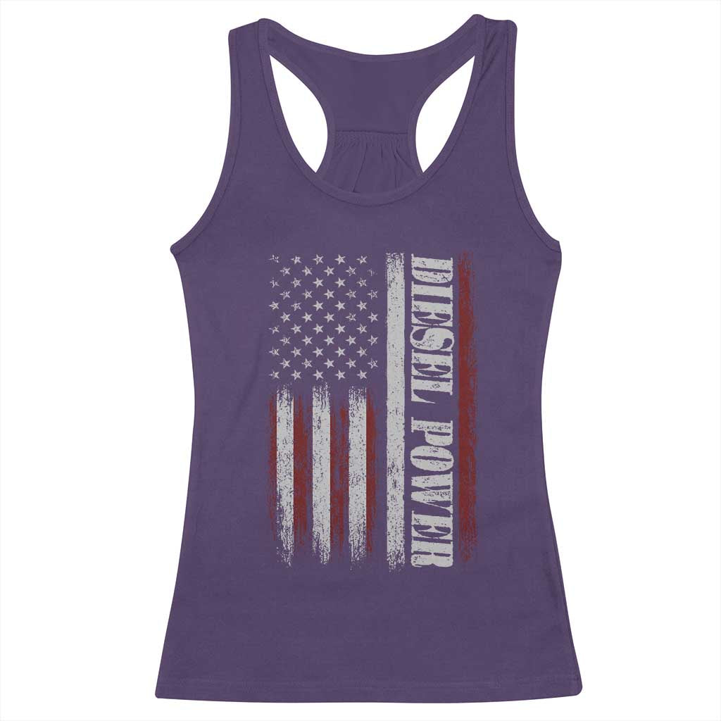Vintage Distressed Mechanic Trucker Graphic Racerback Tank Top Diesel Power USA Flag TS10 Purple Print Your Wear