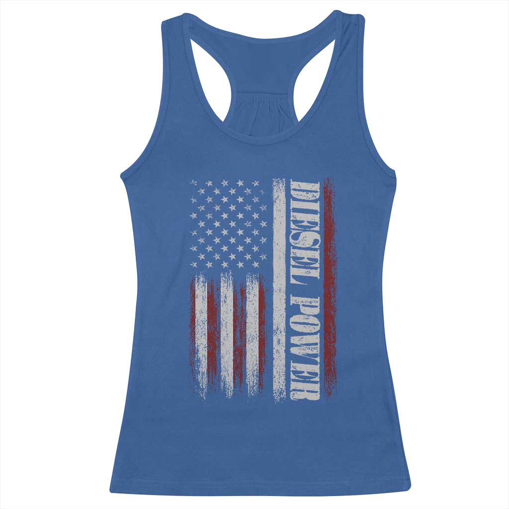 Vintage Distressed Mechanic Trucker Graphic Racerback Tank Top Diesel Power USA Flag TS10 Royal Blue Print Your Wear