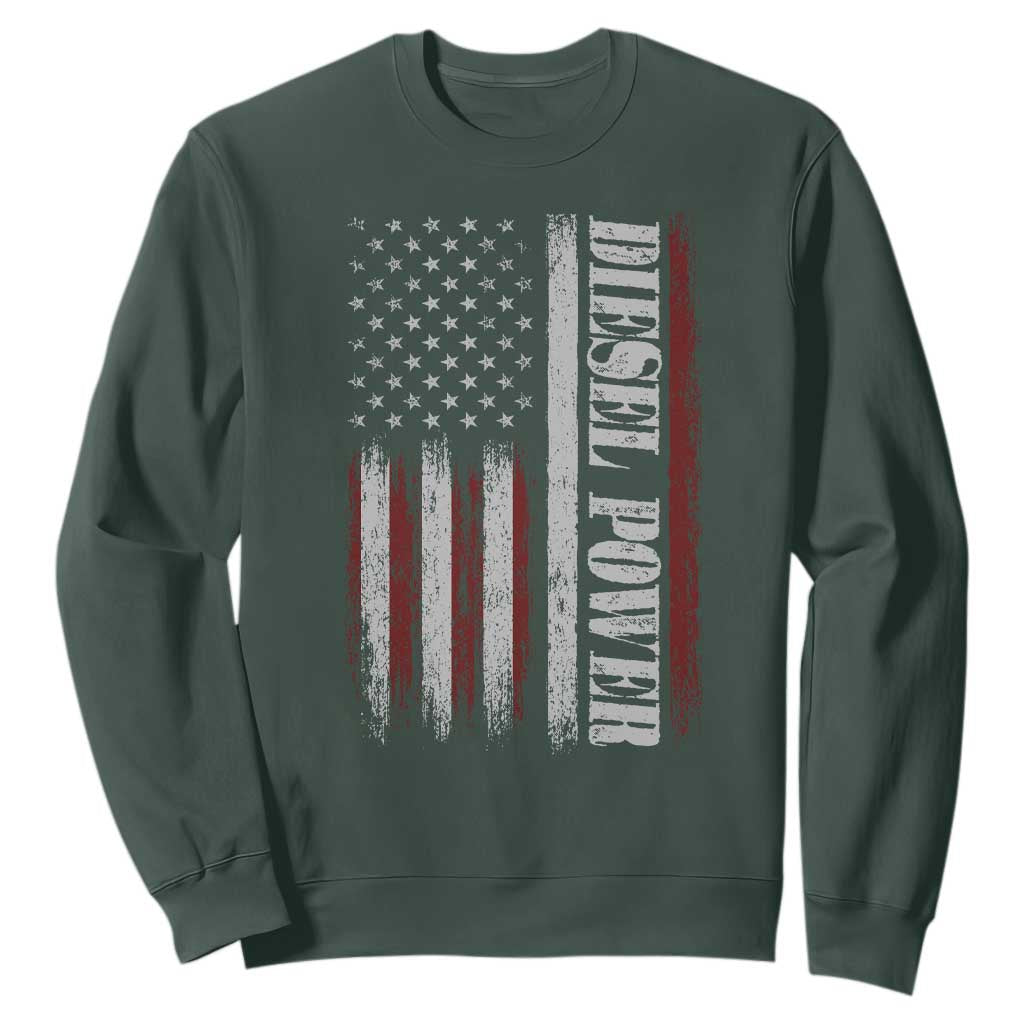 Vintage Distressed Mechanic Trucker Graphic Sweatshirt Diesel Power USA Flag TS10 Dark Forest Green Print Your Wear