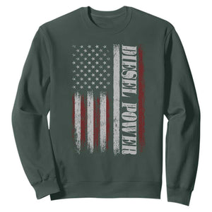 Vintage Distressed Mechanic Trucker Graphic Sweatshirt Diesel Power USA Flag TS10 Dark Forest Green Print Your Wear