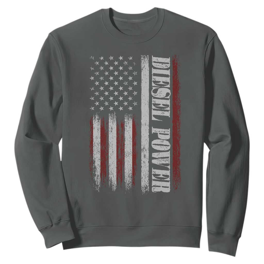 Vintage Distressed Mechanic Trucker Graphic Sweatshirt Diesel Power USA Flag TS10 Dark Heather Print Your Wear