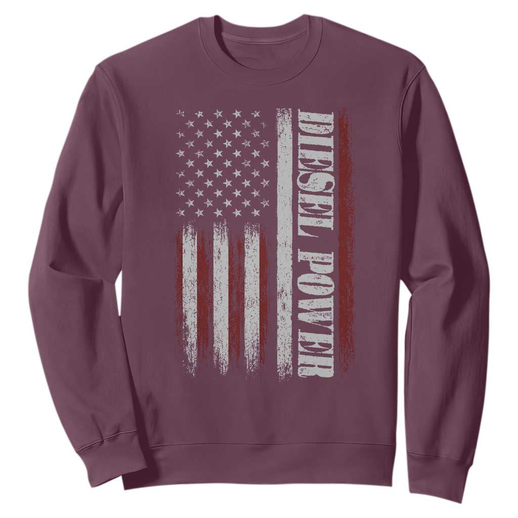 Vintage Distressed Mechanic Trucker Graphic Sweatshirt Diesel Power USA Flag TS10 Maroon Print Your Wear