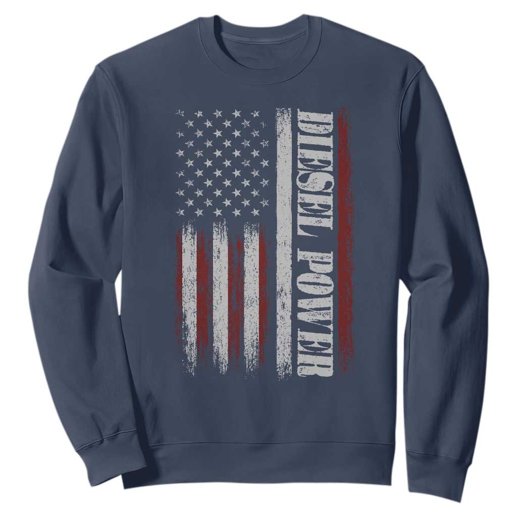Vintage Distressed Mechanic Trucker Graphic Sweatshirt Diesel Power USA Flag TS10 Navy Print Your Wear