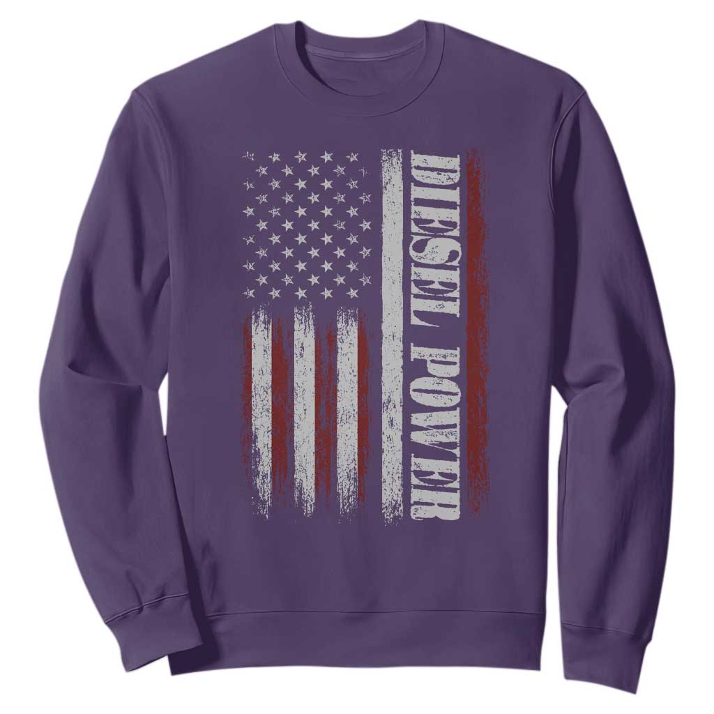 Vintage Distressed Mechanic Trucker Graphic Sweatshirt Diesel Power USA Flag TS10 Purple Print Your Wear