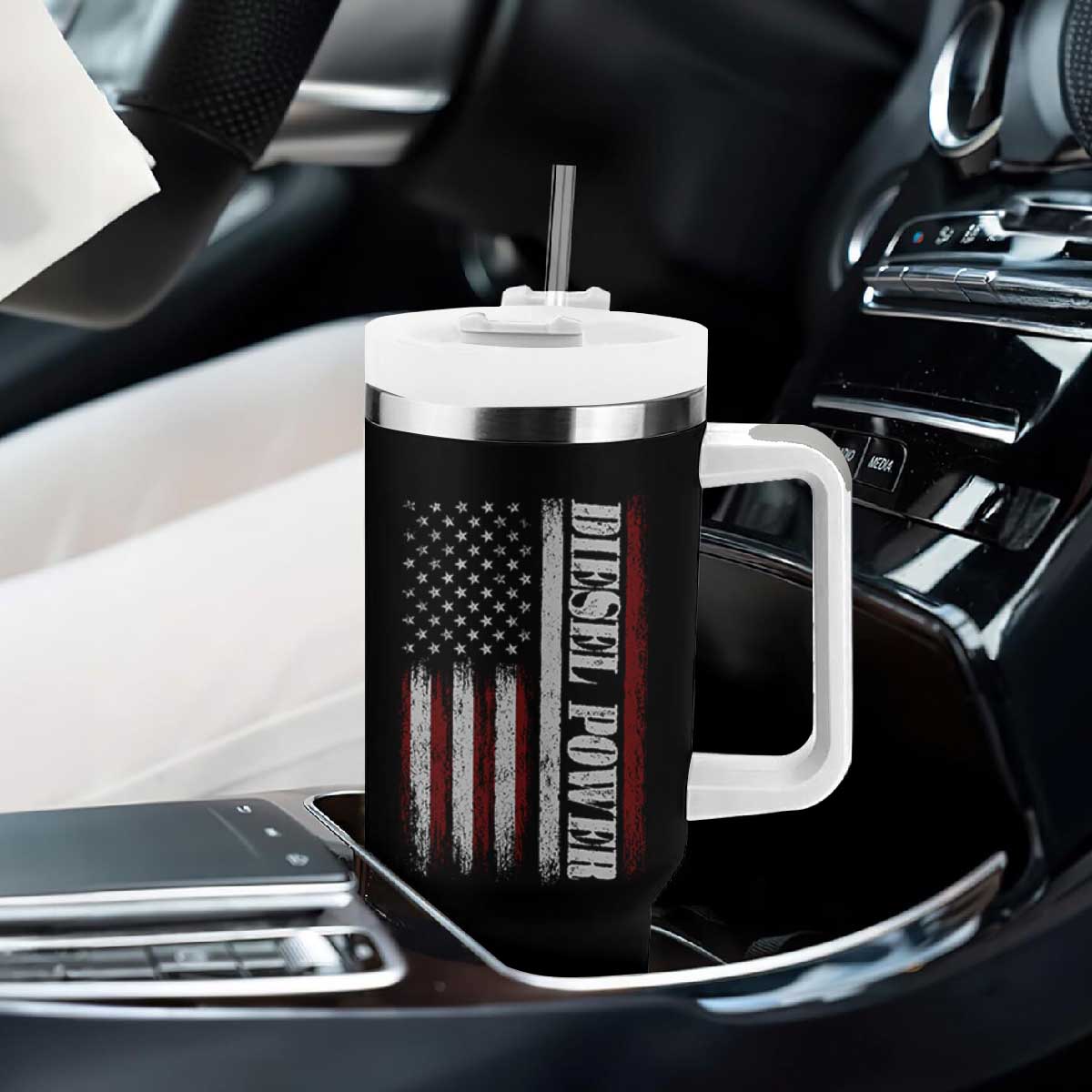 Vintage Distressed Mechanic Trucker Graphic Tumbler With Handle Diesel Power USA Flag TS10 Print Your Wear