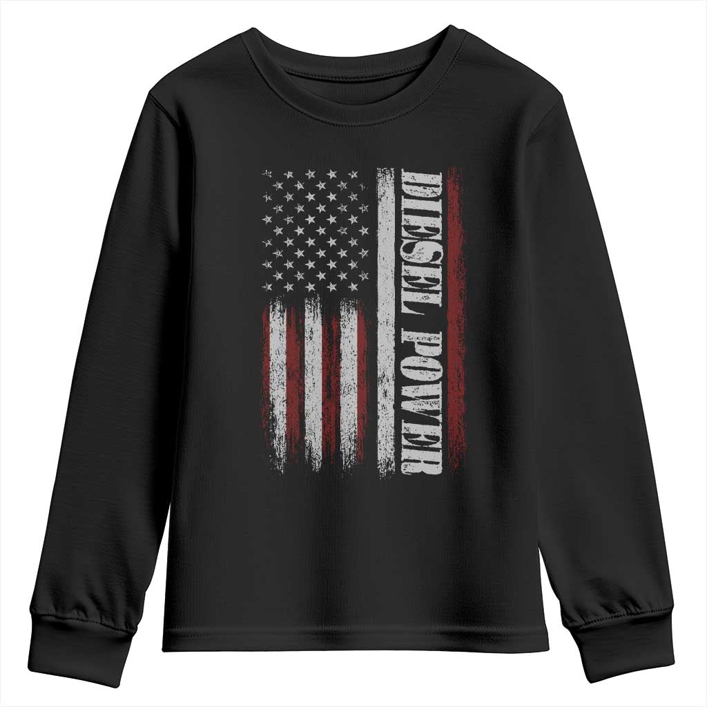 Vintage Distressed Mechanic Trucker Graphic Youth Sweatshirt Diesel Power USA Flag TS10 Black Print Your Wear