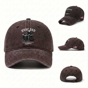 HVAC Dad Washed Cotton Baseball Cap Funny Technician Fathers Day Graphic TS10 Washed Cap Universal Fit Dark Brown Print Your Wear