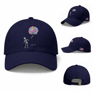 Well Shit Skeleton Detached Arm Baseball Cap Gothic Halloween Flying Balloons Graphic TS10 Baseball Cap Universal Fit Dark Blue Print Your Wear
