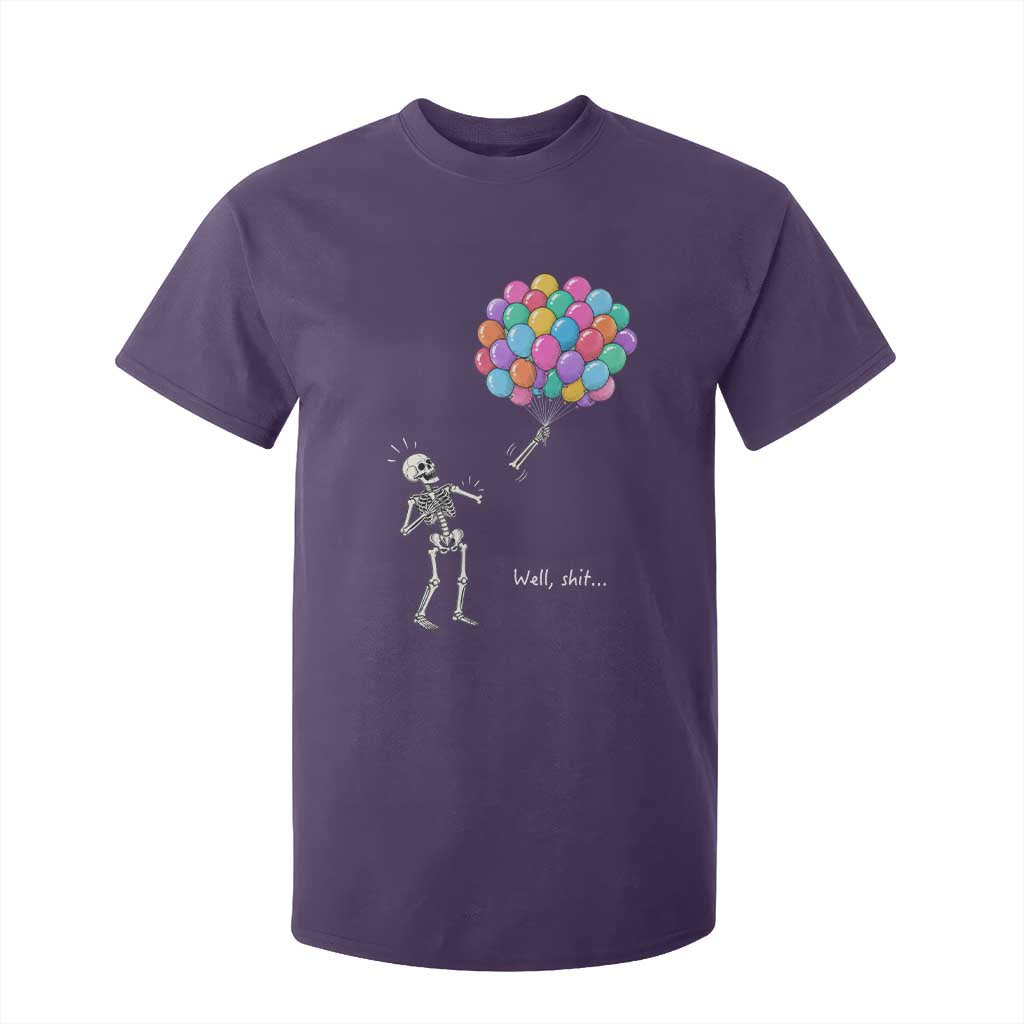 Well Shit Skeleton Detached Arm T Shirt For Kid Gothic Halloween Flying Balloons Graphic TS10 Purple Print Your Wear