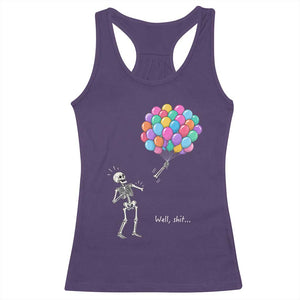 Well Shit Skeleton Detached Arm Racerback Tank Top Gothic Halloween Flying Balloons Graphic TS10 Purple Print Your Wear