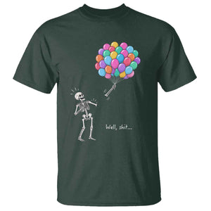 Well Shit Skeleton Detached Arm T Shirt Gothic Halloween Flying Balloons Graphic TS10 Dark Forest Green Print Your Wear