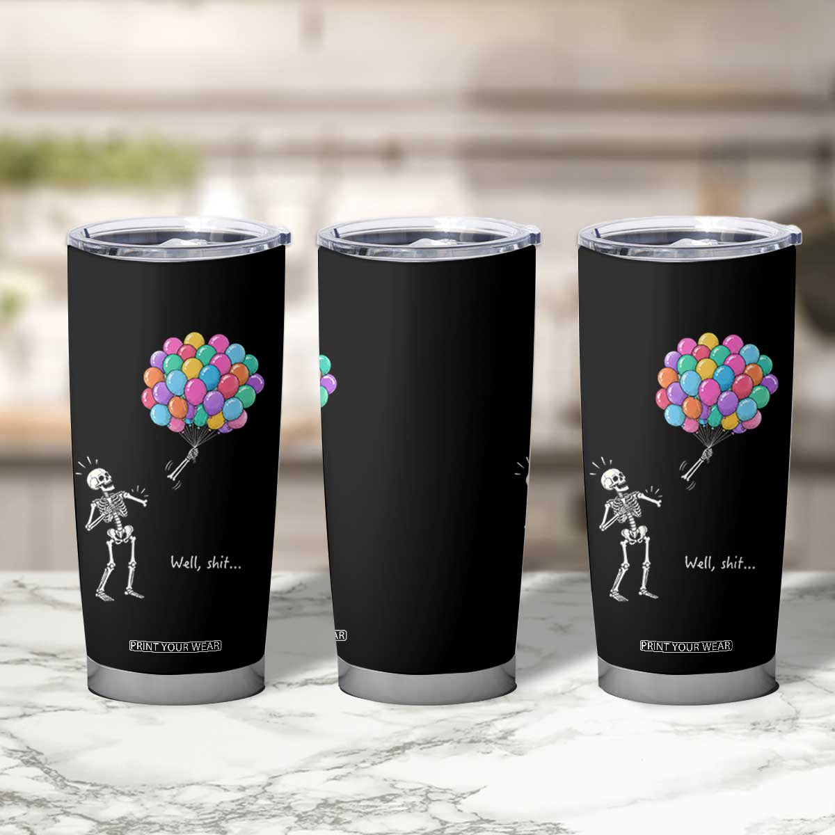 Well Shit Skeleton Detached Arm Tumbler Cup Gothic Halloween Flying Balloons Graphic TS10 Print Your Wear