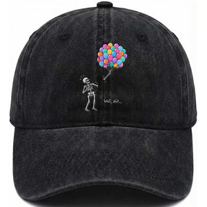 Well Shit Skeleton Detached Arm Washed Cotton Baseball Cap Gothic Halloween Flying Balloons Graphic TS10 Print Your Wear