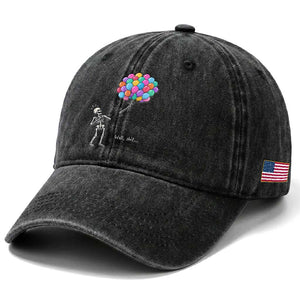 Well Shit Skeleton Detached Arm Washed Cotton Baseball Cap Gothic Halloween Flying Balloons Graphic TS10 Print Your Wear