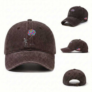 Well Shit Skeleton Detached Arm Washed Cotton Baseball Cap Gothic Halloween Flying Balloons Graphic TS10 Washed Cap Universal Fit Dark Brown Print Your Wear