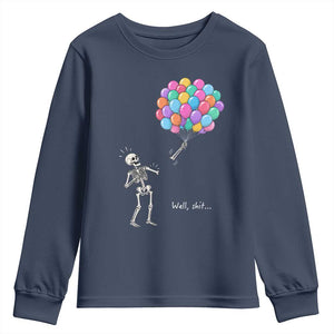 Well Shit Skeleton Detached Arm Youth Sweatshirt Gothic Halloween Flying Balloons Graphic TS10 Navy Print Your Wear