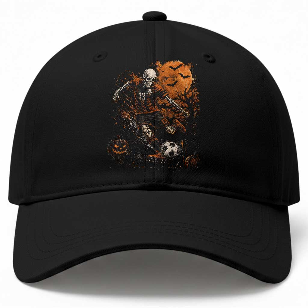 Halloween Soccer Skeleton Baseball Cap Spooky Scary Football Sport Vintage Full Moon Dark Fantasy