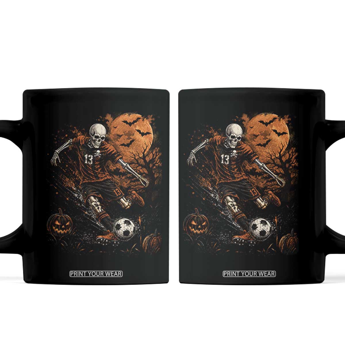 Halloween Soccer Skeleton Coffee Mug Spooky Scary Football Sport Vintage Full Moon Dark Fantasy