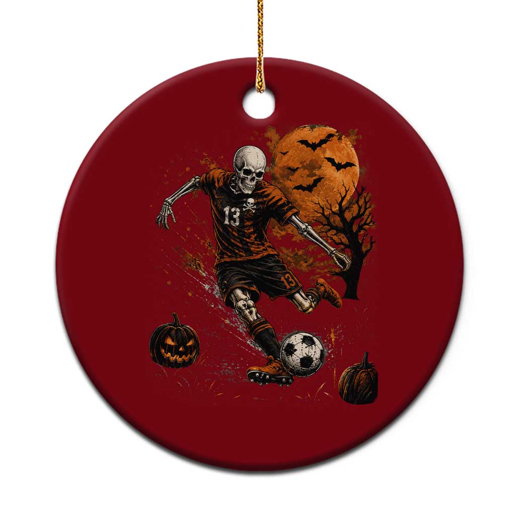 Halloween Soccer Skeleton Ceramic Ornament Spooky Scary Football Sport Vintage Full Moon Dark Fantasy
